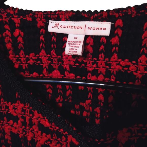 Red Tweed Cardigan size 1X Vintage Style Sweater Jacket - Picture 2 of 3